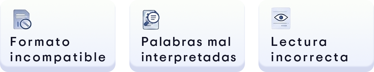 Formato incompatible, Palabras mal interpretadas, Lectura incorrecta